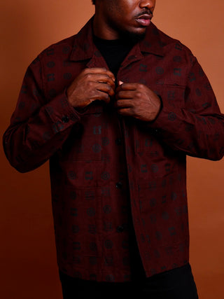 Hand Screen-Print Overshirt in Mud