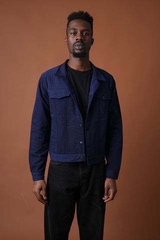 Navy Blue Kente and Fugu Bomber
