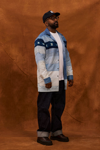 Upcycled Denim and Indigo Ombre Trench Coat (PreOrder)