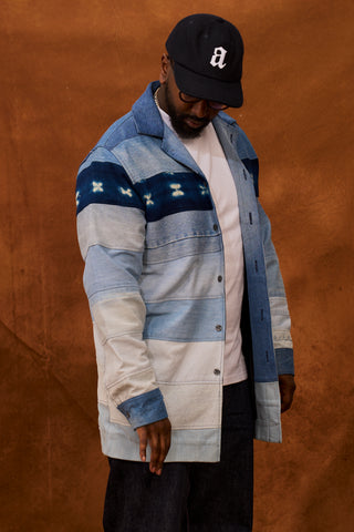 Upcycled Denim and Indigo Ombre Trench Coat (PreOrder)