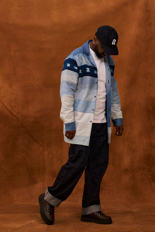 Upcycled Denim and Indigo Ombre Trench Coat (PreOrder)