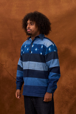 Upcycled Denim and Indigo Rugby Shirt