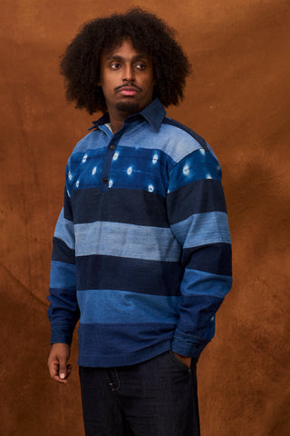 Upcycled Denim and Indigo Rugby Shirt