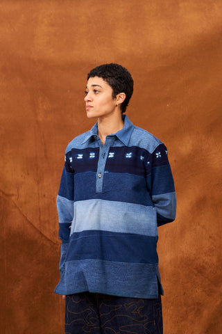 Upcycled Denim and Indigo Rugby Shirt