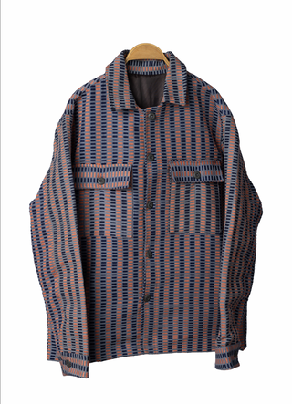 Fugu Double Weave Overshirt in Navy/Peach