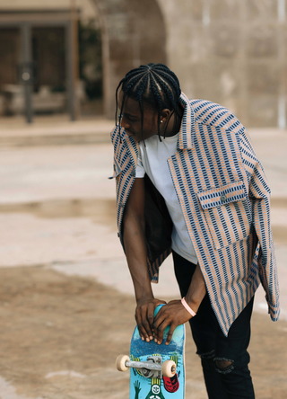 Fugu Double Weave Overshirt in Navy/Peach