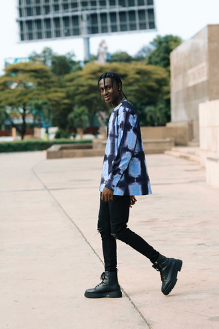 Tie Dye Long Sleeve Shirt in Navy