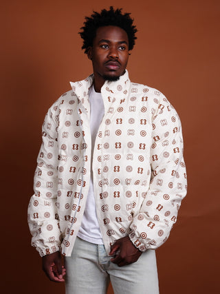 Hand Screen-Print Puffer Jacket in White