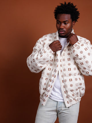 Hand Screen-Print Puffer Jacket in White