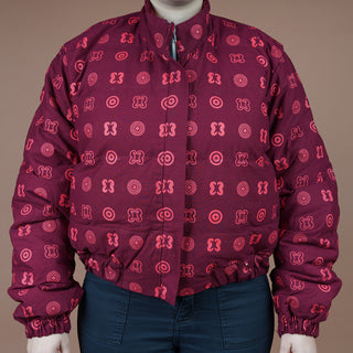 Hand Screen-Print Puffer Jacket in Maroon Cropped