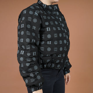 Hand Screen-Print Puffer Jacket in Black Cropped