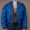 Hand Screen-Print Puffer Jacket in Blue Cropped