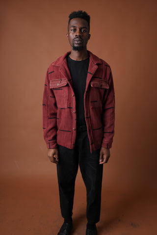 Maroon with Black Stripe Bogolan Overshirt