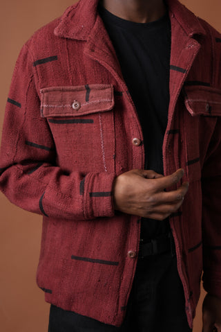 Maroon with Black Stripe Bogolan Overshirt