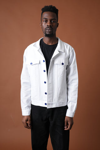 White and Blue Kente and Fugu Bomber