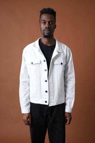 White and Blue Kente and Fugu Bomber