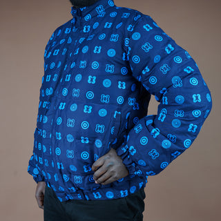 Hand Screen-Print Puffer Jacket in Blue