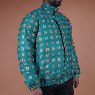 Hand Screen-Print Puffer Jacket in Green