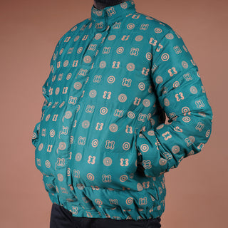 Hand Screen-Print Puffer Jacket in Green