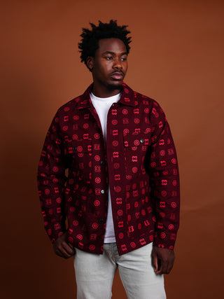 Hand Screen-Print Overshirt in Maroon