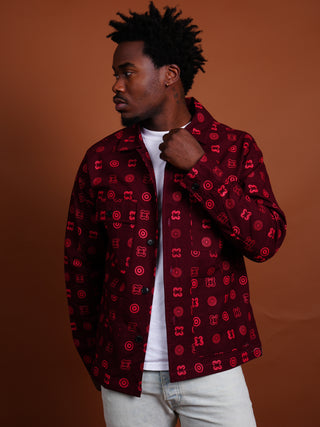 Hand Screen-Print Overshirt in Maroon