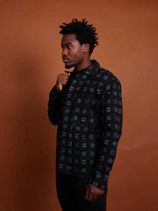 Hand Screen-Print Overshirt in Black