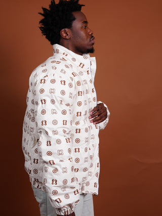 Hand Screen-Print Puffer Jacket in White