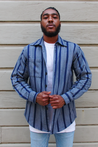 Navy Blue Fugu Button Up