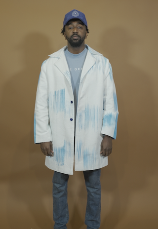 White and Blue Fugu Trench Coat