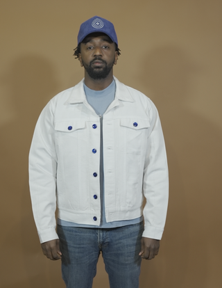 White and Blue Kente and Fugu Bomber